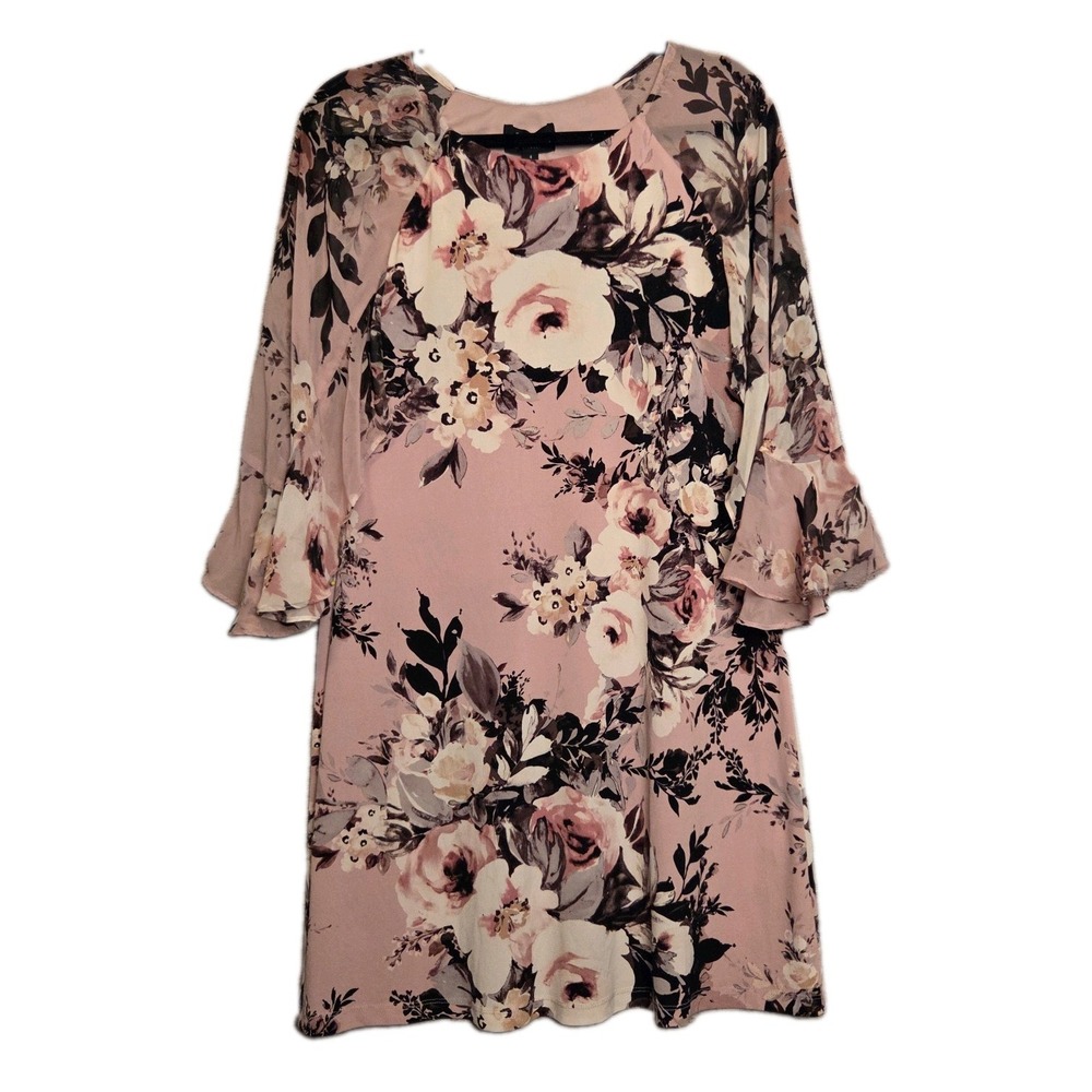 Connected Apparel Womens Size 4 Floral Sheath Dress Stretch Flowy Sheer Sleeve
